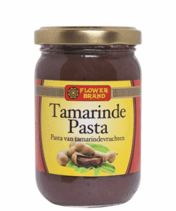 Glazen pot Tamarinde Pasta 100g van Flower Brand, geconcentreerde tamarind pasta voor koken en smaakmakers.