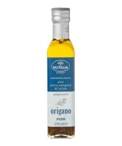 Fles Extra Vierge olijfolie met oregano, perfecte dressing olie voor salades en mediterrane gerechten.
