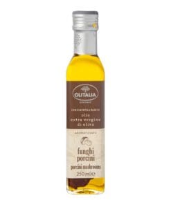 Fles Italiaanse olie extra vierge olijfolie met funghi porcini, 250 ml, op productpagina.