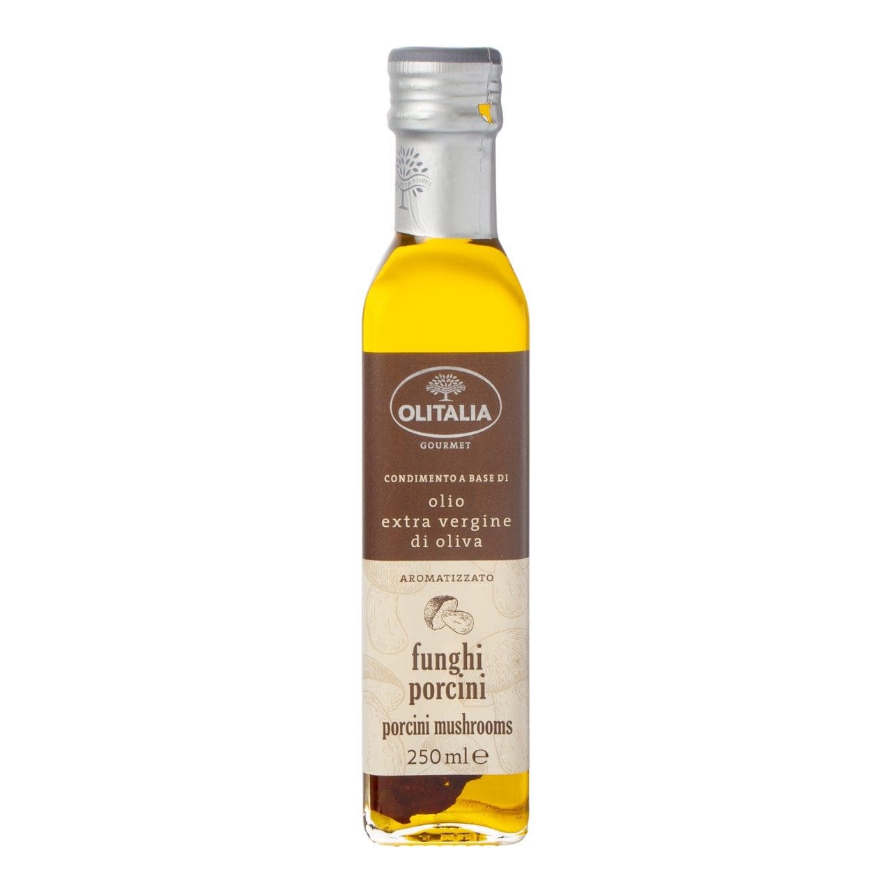 large - Olie & Azijn Karavaan Fles Italiaanse olie extra vierge olijfolie met funghi porcini, 250 ml, op productpagina.