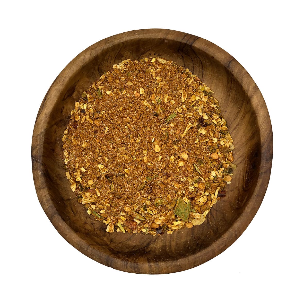 Chakalaka kruidenmix in houten kom - Olie & Azijn Karavaan Grove Chakalaka kruidenmix met paprika en groenten in een houten kom
