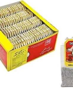 Do Ghazal Ceylon zwarte losse thee in doos, met individueel verpakte theezakjes zichtbaar.