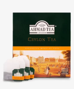 Verpakking van Ahmad Ceylon ontbijt thee met 100 theezakjes, ideaal als breakfast tea.