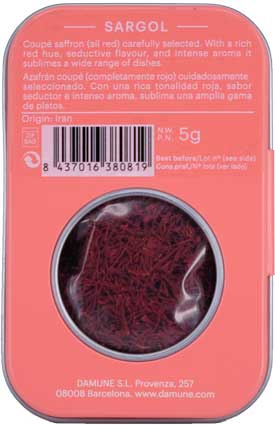 2 DAMUNE-Saffron-Sargol-Tin-5g-2 - Olie & Azijn Karavaan Blikje Saffraan Topkwaliteit Sargol All Red 2 gram, ideaal voor wie saffraan kopen wil.