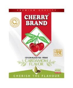 Verpakking van Cherry Brand Ceylon Zwarte Thee met kardemom, premium thee uit Sri Lanka.