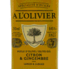 Yellow tin of A L'Olivier olive oil, lemon & ginger flavor, with 250 ml/8.45 fl oz markings visible on the label