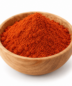 Rood Tabasco chilipoeder in houten kom