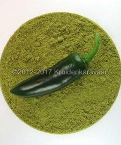 Groene jalapeño peper op gemalen poeder, perfect voor wie jalapeño kruiden online wil kopen.